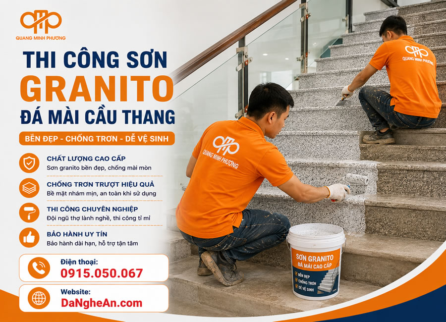 Thi c&ocirc;ng sơn s&agrave;n đ&aacute; m&agrave;i epoxy granito Vinh Nghệ An